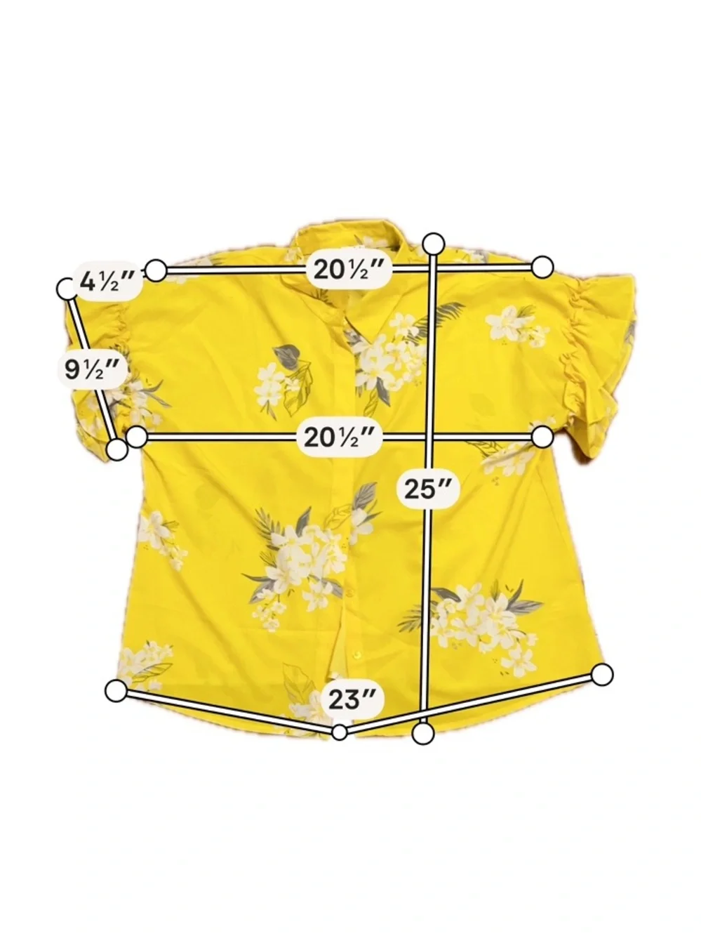 A New Day Yellow Floral Ruffle-Sleeve Button Front Blouse - Picture 2 of 7